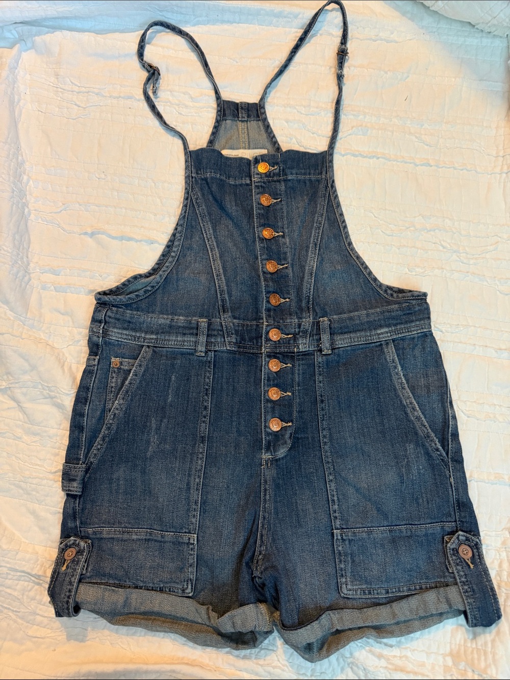 Anthropologie Dark Denim Button-Front Short Overalls